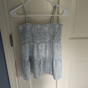 paper crane blue paisley print smocked tank top with adjustable straps